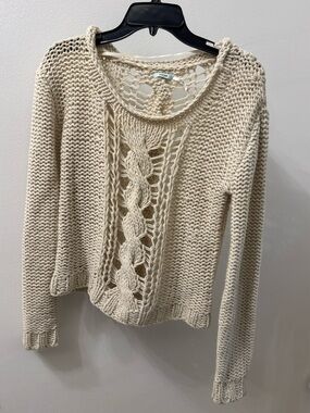 Kimchi Blue Open-Knit Cable Scoop Neck Sweater - Cream
